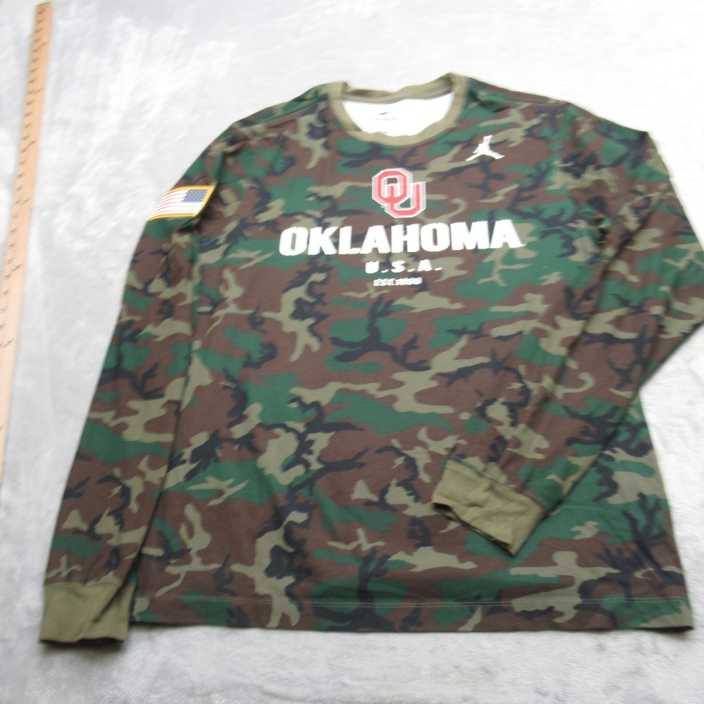 Oklahoma Sooners Nike Shirt Mens Medium Green Camo Dri-FIT Long Sleeve NCAA